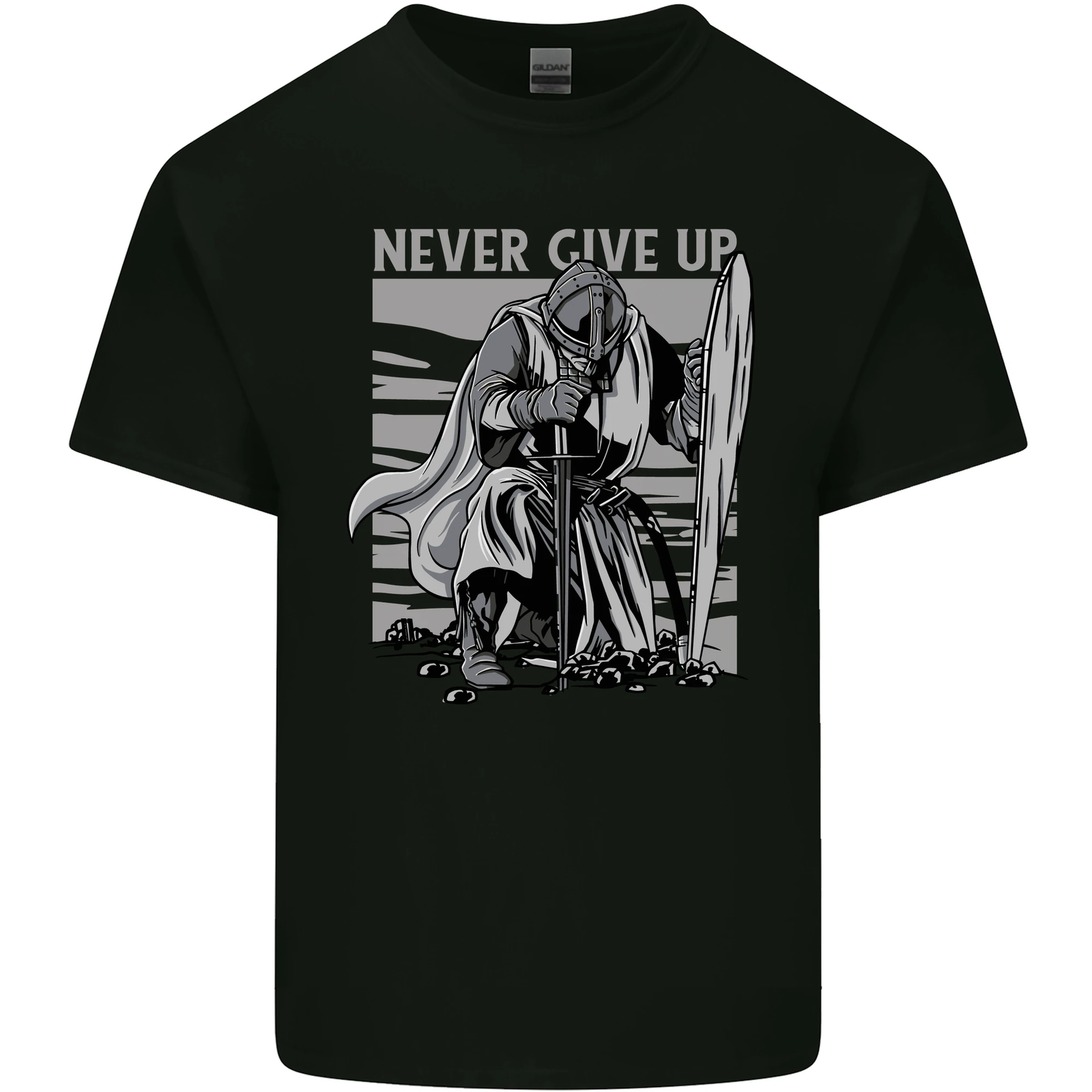Teutonic Knight Never Give Up Crusader Gym Mens Cotton T-Shirt Tee Top-image