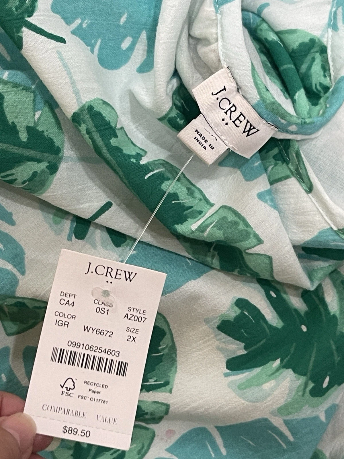 PALM ANGELS Abito lungo midi J.Crew Factory verde bianco foglia stampa floreale 2x spalline XXL