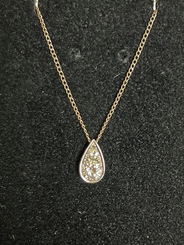 Collana catena goccia oro bianco 14 kt e diamanti - Foto 4 di 8