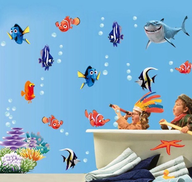 S-pkm415 Wandtattoo "Fische & Meerjungfrau" Fürs Badezimmer - 58 X 30 Cm, Mehrfarbig, Made In Germany