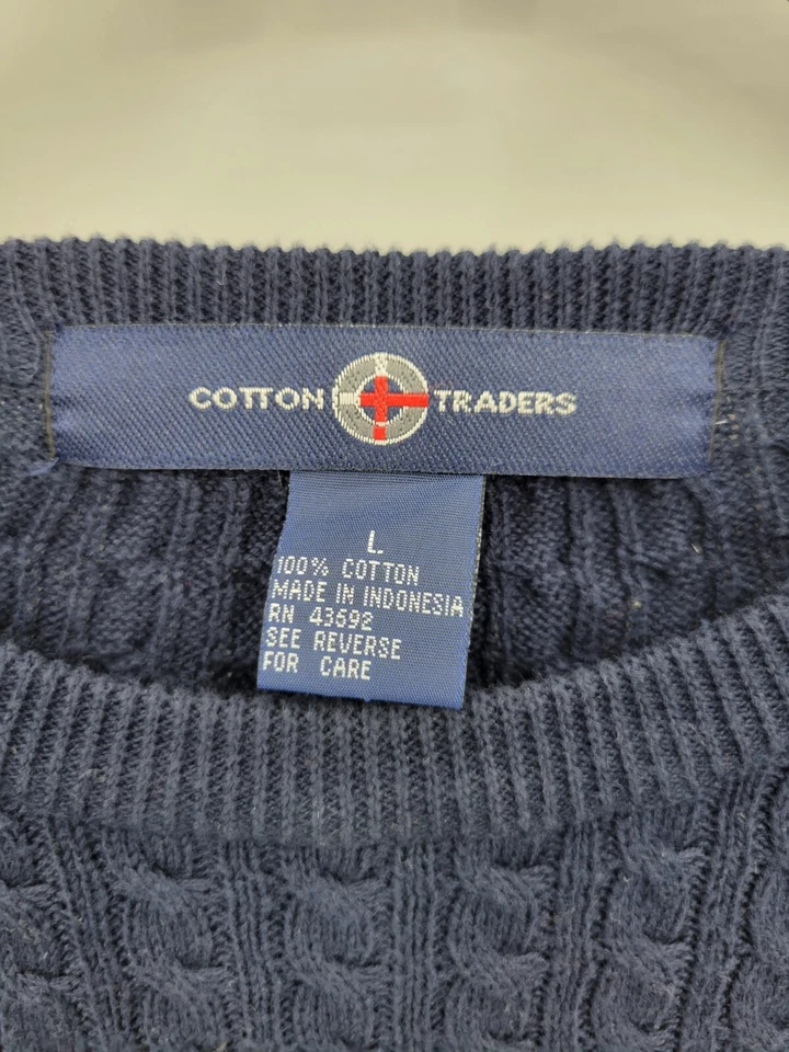 Suéter Cotton Traders para Hombres Grande Azul Tejido con Cable Cuello Redondo Pullover 100% Algodón Foto 3 de 4