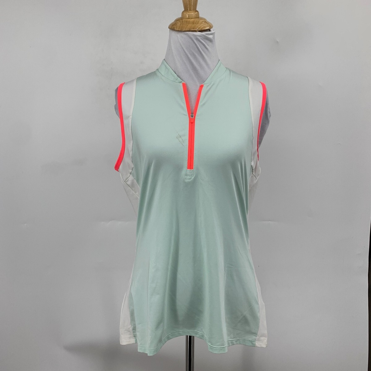 Adidas Polo Shirt Womens M Medium Sea Mist White Blade Collar 1/4
