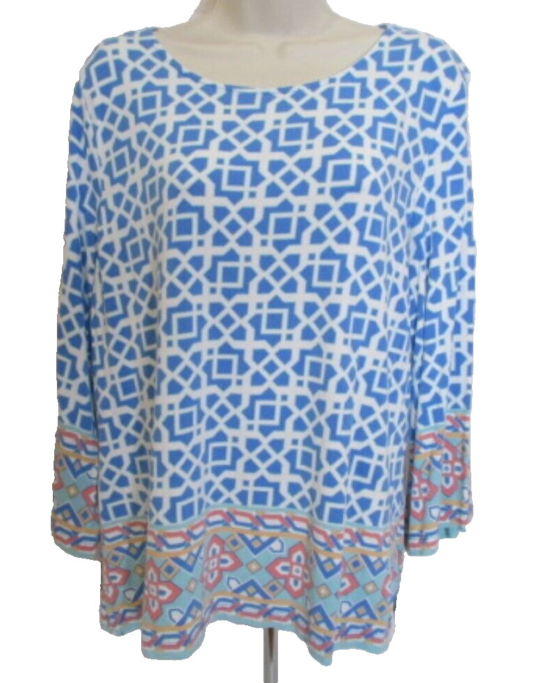 Ruby Rd. Women's Blue White & Multicolored Geomet… - image 1