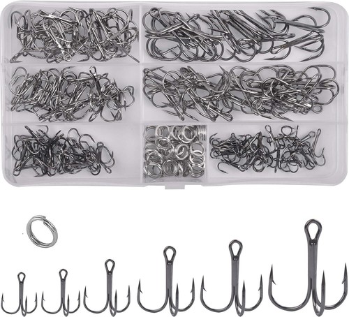 180pcs Round Bend Treble Hooks Sharp Strong Barbed Fish Hooks with Split Ring - Picture 14 of 15