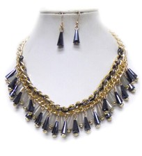 Multi Layer Chain Drop Statement Necklace and Earrings Set
