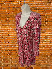 ZARA RED DRESS MEDIUM WOMENS LONG SLEEVE FLORAL FLOATY BOHO HIPPY SUMMER SHORT 