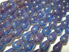 19 Czech Glass Blue Opal with Purple wash Faceted Teardrop Beads 8x5mm