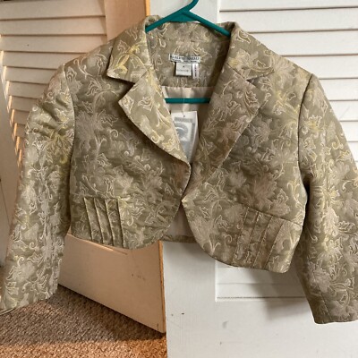 Alberto Makali evening jacket gold floral print 3/4  length sleeves Medium