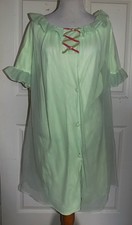 Vintage Green Nylon Chiffon Ruffled Robe Yolande Small B38