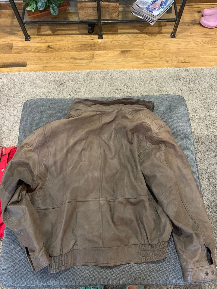 Leather BOMBER Jacket XL Men's Size 44 Flight Motorcycle Style - Image 3 of 4
