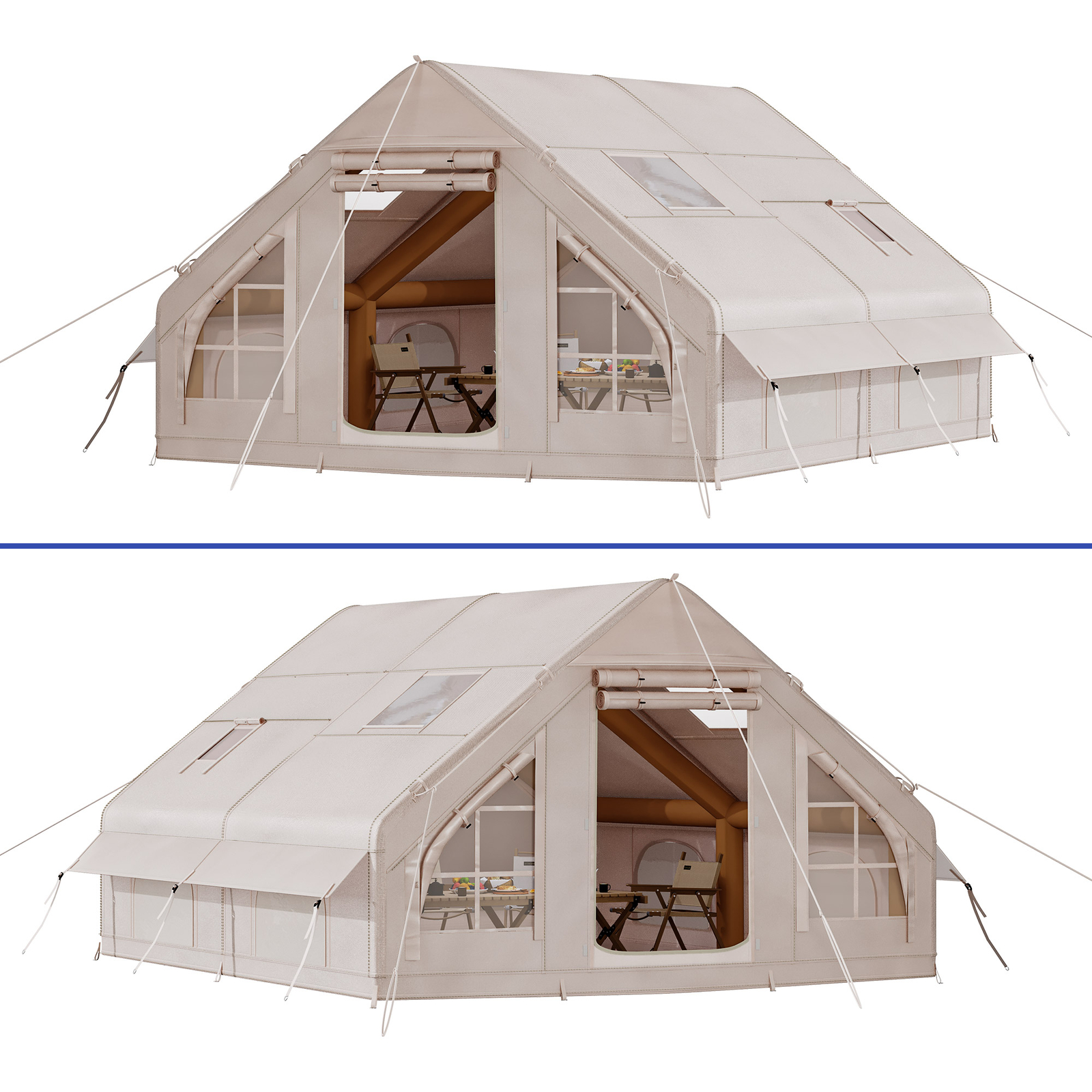 8 Person Portable Inflatable Camping Hiking Tent Waterproof w/ Stove Jack Window