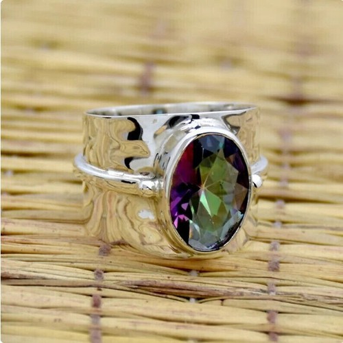 Solid 925 Silver Mystic Topaz Ring Handmade Jewelry Band Ring All Size SB344
