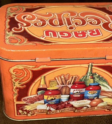 RAGU Recipes Tin Vintage 80s Metal Box Made In England Empty 6" W 4" T - Picture 9 of 13