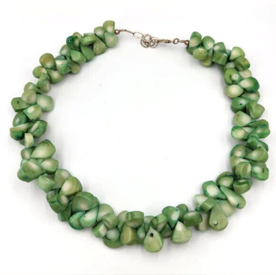 Dyed green Coral brads necklace with sterling silver clasp