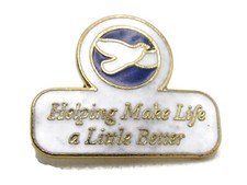Helping Make Life A Little Better Pin White Dove Blue & Gold Tone