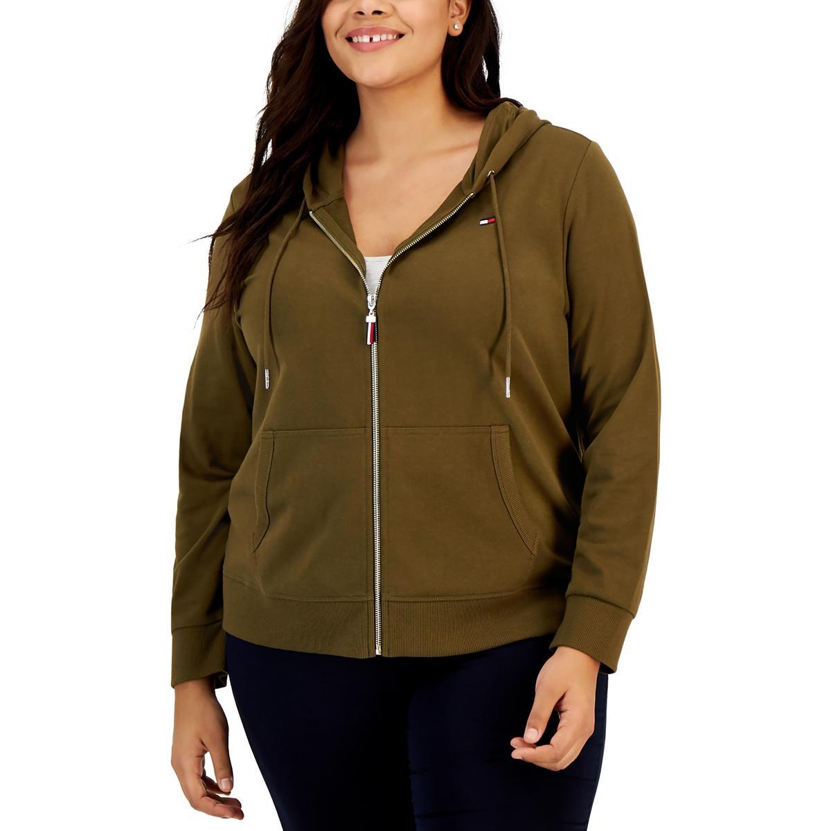 Женская зеленая удобная толстовка Tommy Hilfiger с капюшоном на молнии Loungewear Plus 0X BHFO 7733