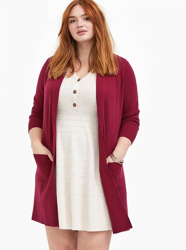 Torrid 4X 26 Red Wine Shawl Collar Open 