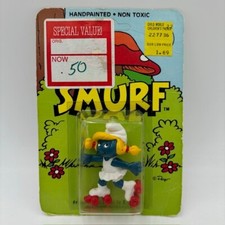 Smurfs 20126 Vtg Roller Skating Smurfette Smurf Figure Skater Sealed On Card