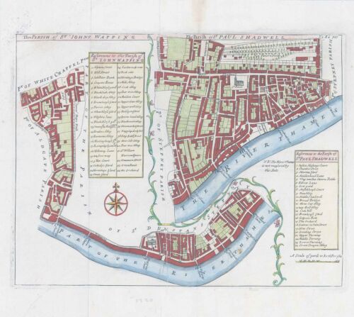 1755 Engraved plan map PARISH ST JOHNS WAPPING ST PAULS SHADWELL (LM20-39) - Picture 1 of 1