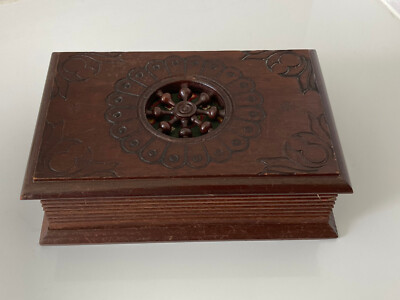 Coffret à Bijoux Ancien En Bois Sculpté Style Breton, Boîte De Rangement Déco