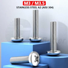 M3 M3.5 Phillips Pan Head Machine Screw Bolt DIN 7985 Stainless Steel 304 Metric