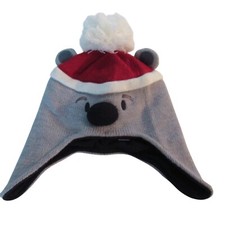 Place Est 1989 Winter Hat Gray Beanie Boys Sz Large Koala Earflap Pom Knit 4-5T