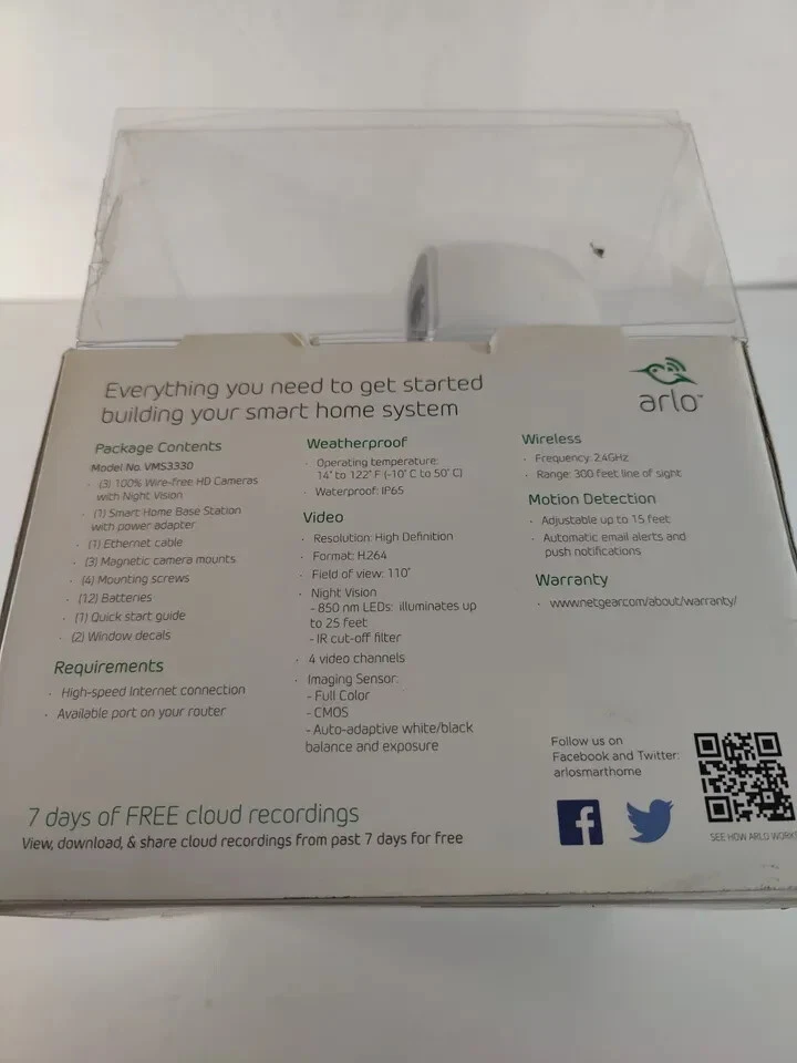 Netgear Arlo VMC3330 HD Wireless Security Camera 7 days free cloud ,3 camera - Image 2 of 2