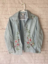 Victor Costa Occasion Womens Jacket Embroidered Floral Long Sleeve Blue Sz XS