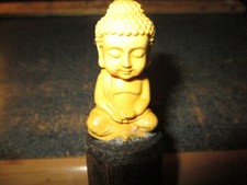 MW.A965: VINTAGE HAND CARVED BOXWOOD BUDDHA FOLK ART WALKING STICK CANE