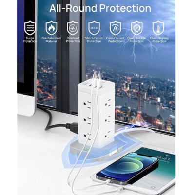Power Strip Tower with 12 Sockets and 3 USB-A / 1 USB-C Ports