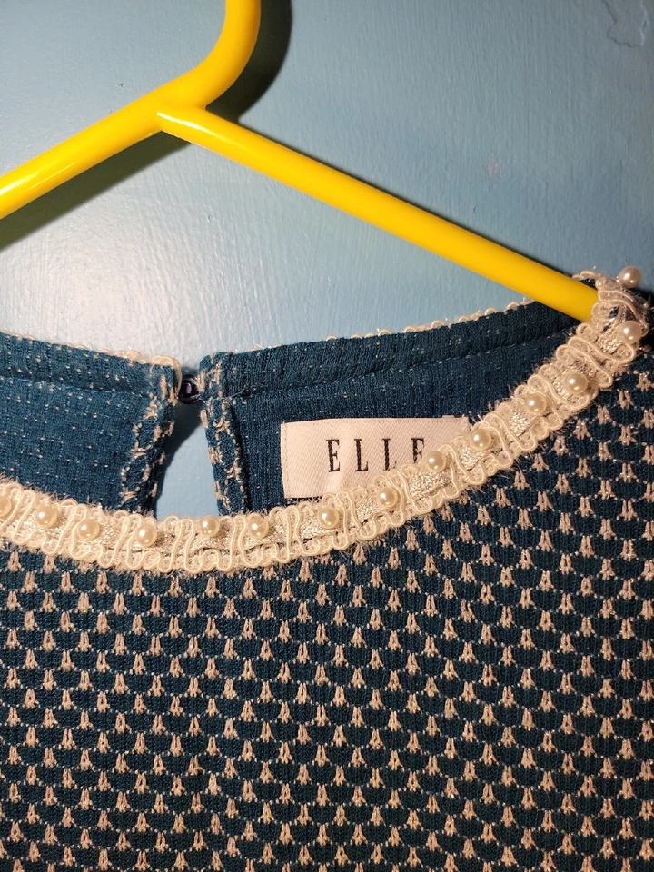 Vintage Elle Womens Pearl And Lace Collared Pullover Sweater Size M - Image 2 of 4