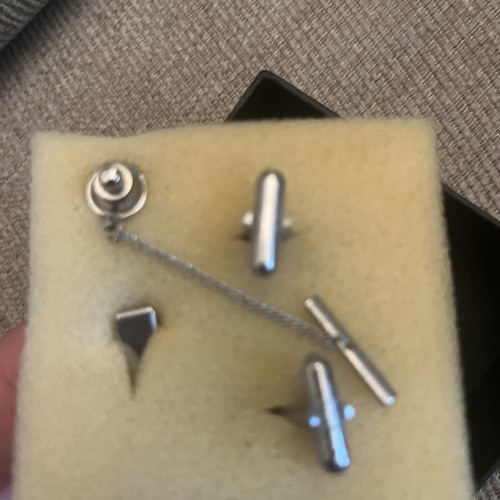Mens Diamond Turquoise CUFFLINKS Costume Vintage Jewelry Tie Tack Clip 4 Set - Picture 3 of 4