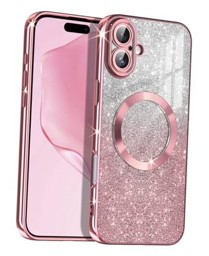 for Case,Compatible with MagSafe,Clear Magnetic iPhone 16 Plus Azure Rose Gold