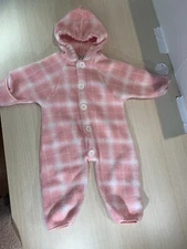 Vintage Lullaby Club Fleece Baby Bunting Bodysuit Size 6-9 Mo Pink Plaid Print