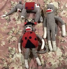 Vintage Sock Monkey Elephant Group Lot Set Heights 21  21  9  