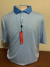 Redvanly Baker Mens Medium XL or 2XL Malibu Blue StripeGolf Polo Shirt NEW NWT