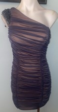 BETSY  Adam Women  s Sz 4 One Shoulder Ruched Beaded Mini Cocktail Dress NWT