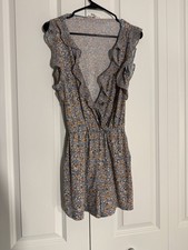 BCBGeneration Floral Capulet Romper Ruffle Blue Size XXS