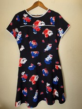 Vince Camuto Fit Flare Mini Dress Womens 8 Black Red White Blue Abstract Floral