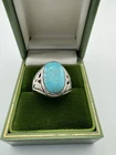 Vintage Southwestern Sterling Silver Turquoise Ring Thunderbird Eagle Men's 10