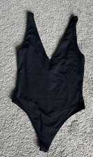 BABATON Black Sleeveless Deep V Thong Bodysuit Size M
