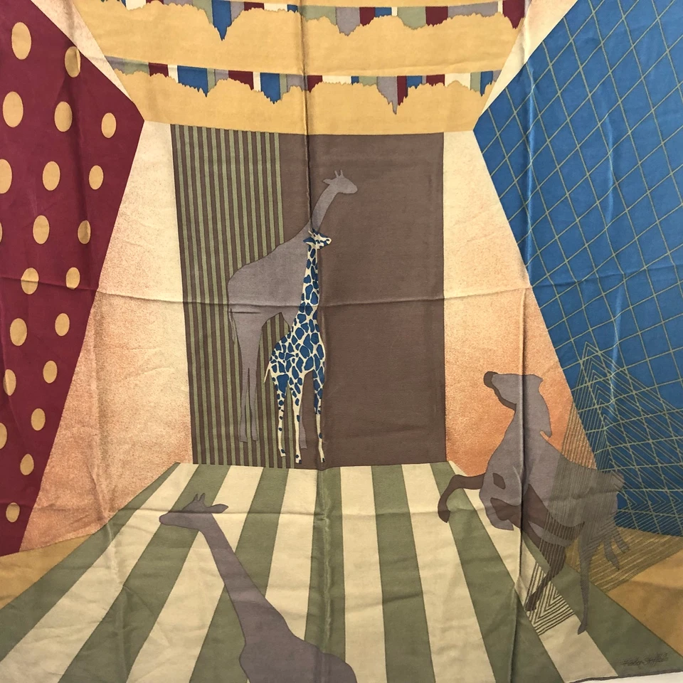 Lote de 2 Lenços Vintage Feminino Lenço de Acento Interior Estampas de Cavalo Girafa Seda - Imagem 3 de 4