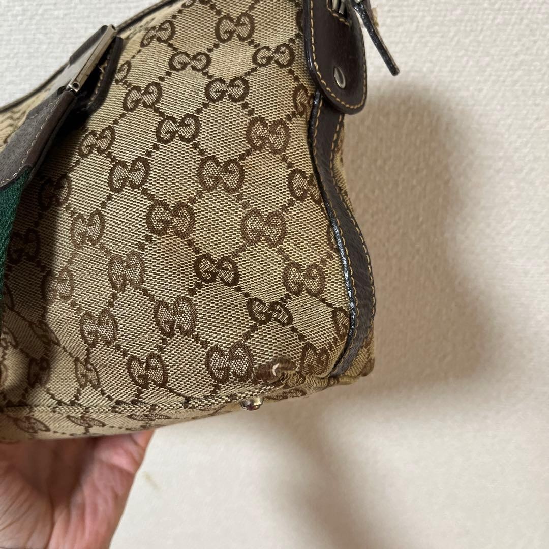 GUCCI Canvas GC Pattern Beige Brown Vintage Handbag Authentic Rare Bag thumbnail 11