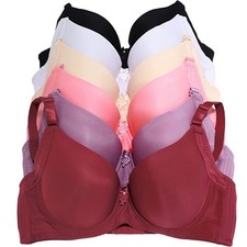 Lightly Padded Wired Wide Wings T-Shirt Bras 6-Pack Assorted Colors