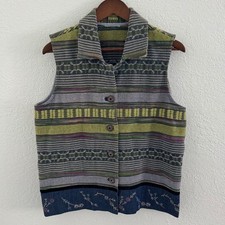 Country Cowgirl Tapestry Western Aztec Textile Button Up Vest Large 90s Boho