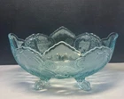 Jeanette Glass Light Blue Oval Footed Bowl Floral Design