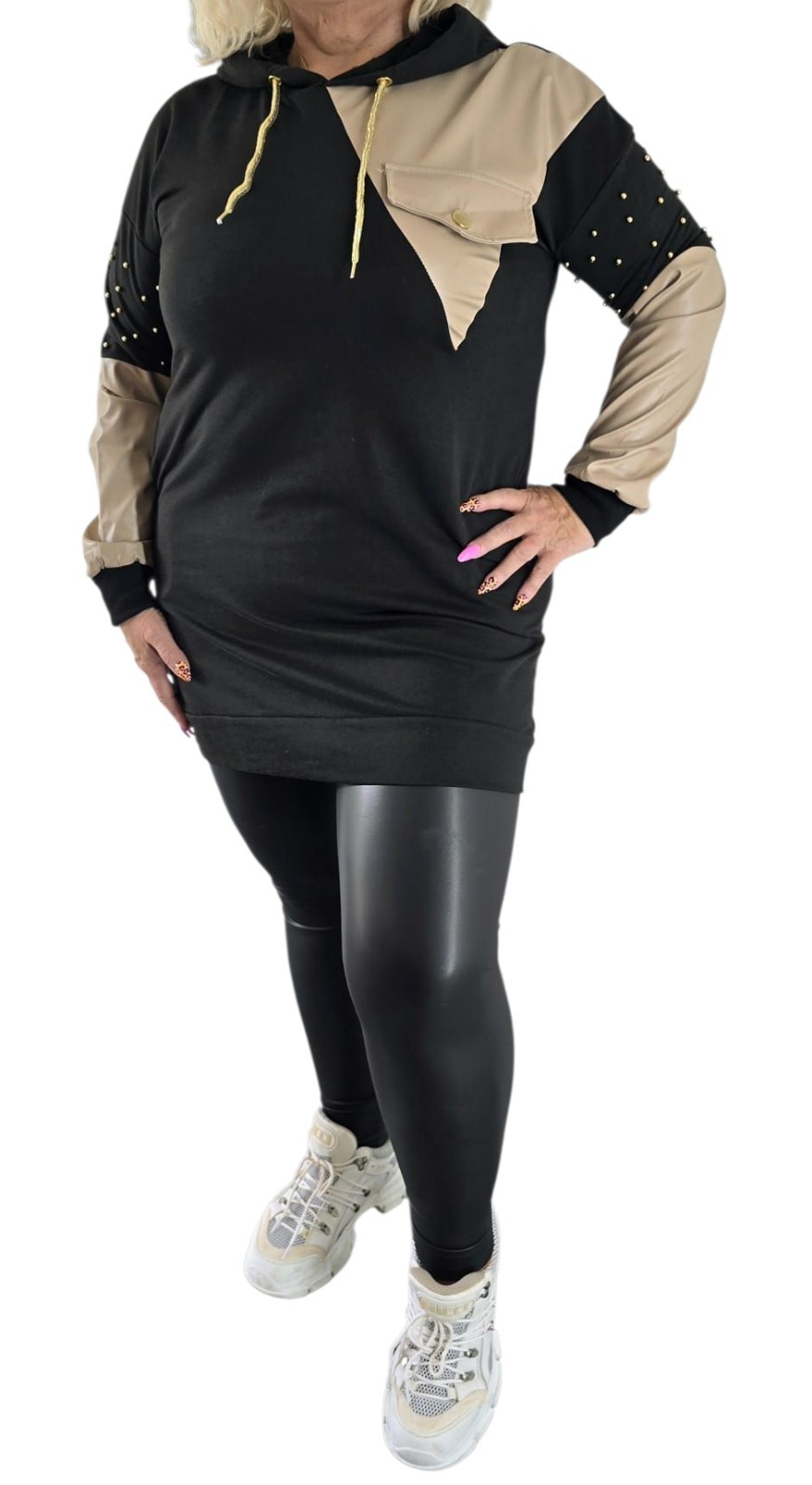 Traje mujer túnica con leggings talla 44-48 .- aspecto cuero,