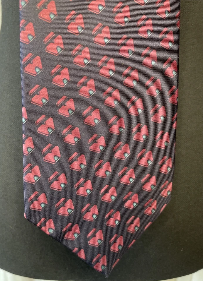 Corbata Stefano Rossini vintage 100 % seda * patrón geométrico azul marino, rosa y verde azulado* Foto 4 de 4