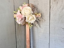 Hand-Painted Pine Cemetery Cross: Cream Roses - Pale Pink Grave Decoration