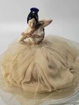 VNTG German Porcelain 1/2 Half Doll Art Deco Lady Arm Behind Head Lace Pinc